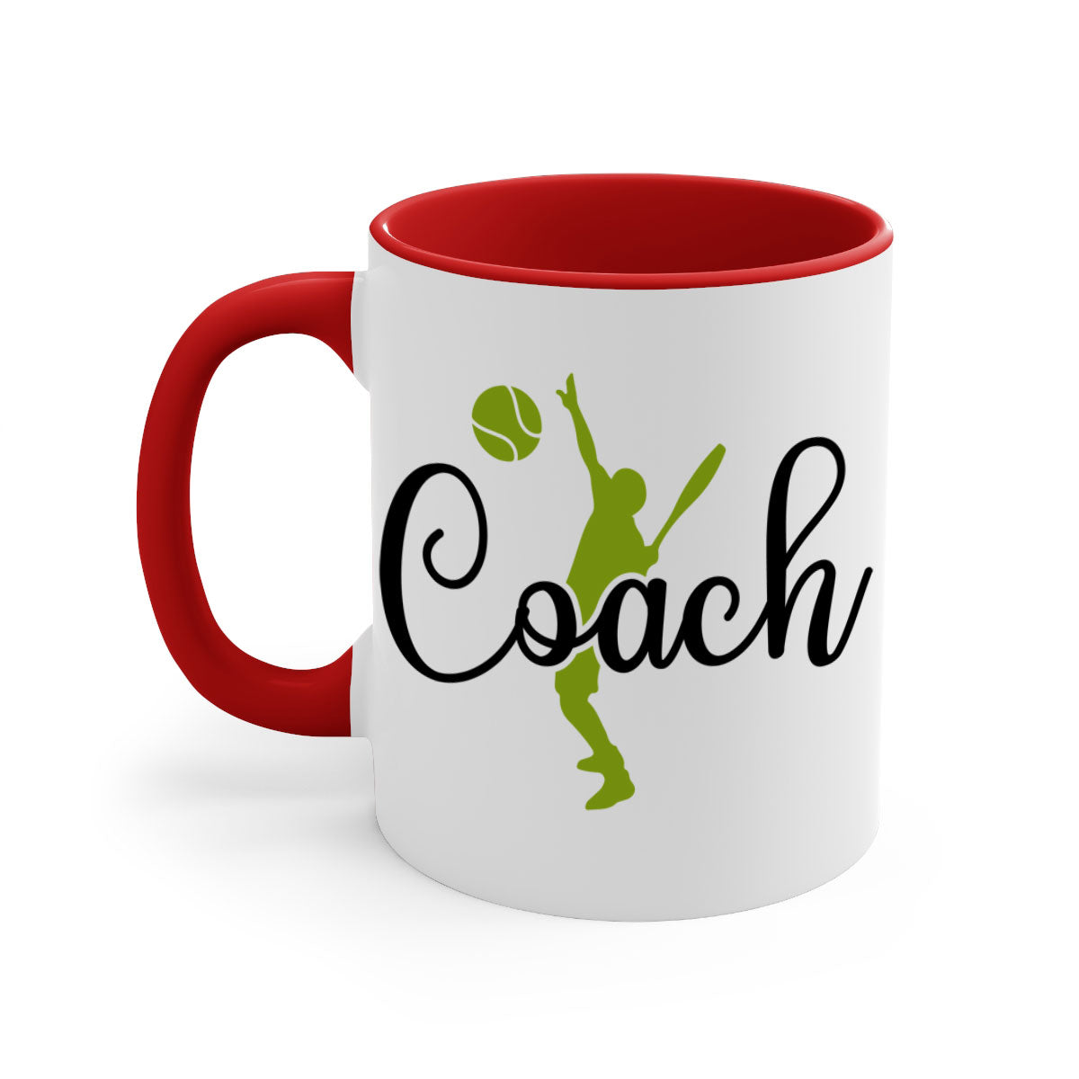 Coach 1375# Mug featuring a glossy finish and colorful handle, available in multiple sizes.