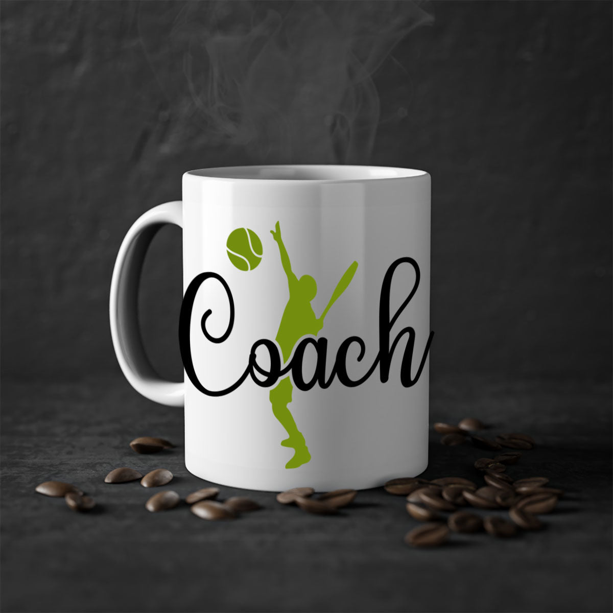 Coach 1375# Mug featuring a glossy finish and colorful handle, available in multiple sizes.