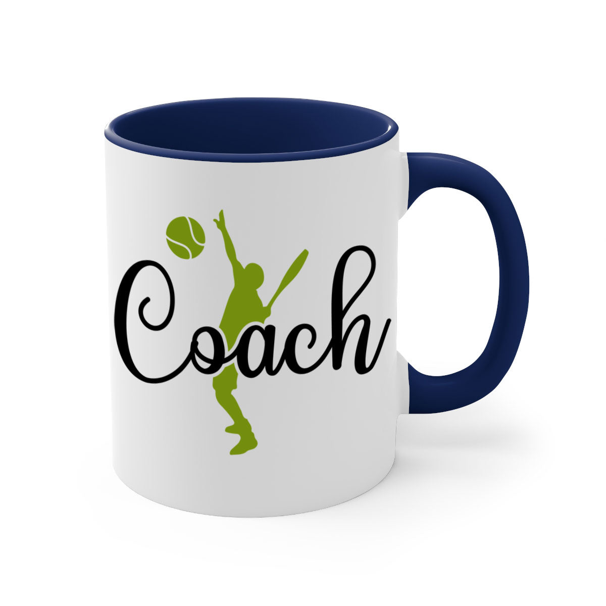Coach 1375# Mug featuring a glossy finish and colorful handle, available in multiple sizes.