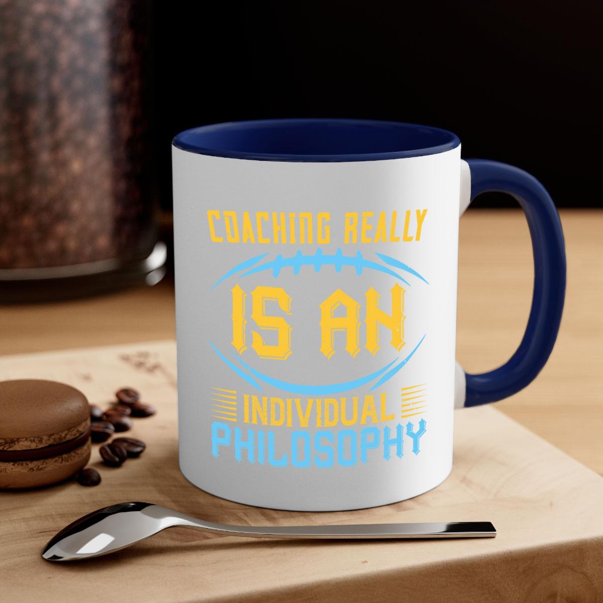 Coaching really is an individual philosophy Style 43# Mug with a glossy finish, colorful handle, and interior, available in multiple sizes.
