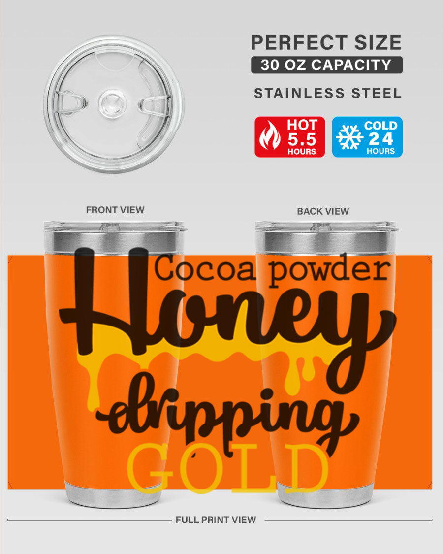 Cocoa Powder Style 43# Tumbler in stainless steel with a stylish design, perfect for hot and cold beverages.
