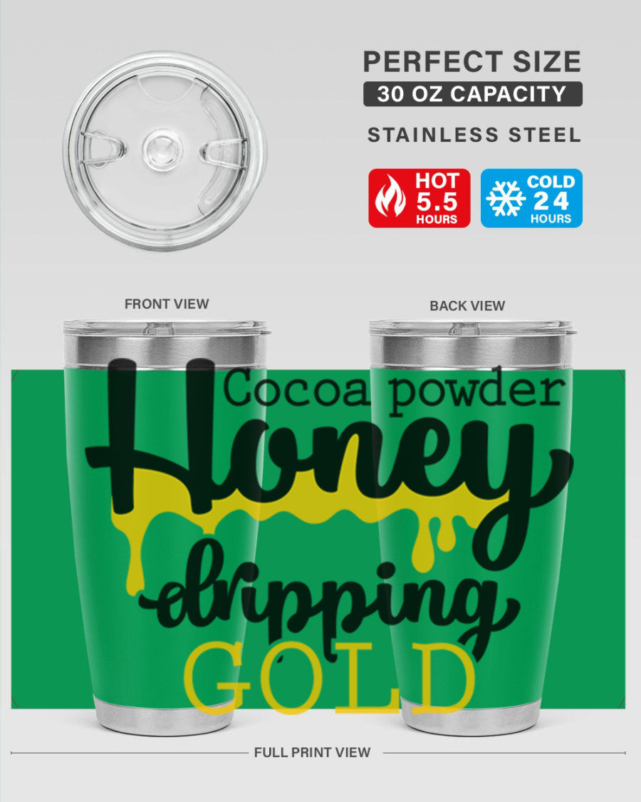 Cocoa Powder Style 43# Tumbler in stainless steel with a stylish design, perfect for hot and cold beverages.