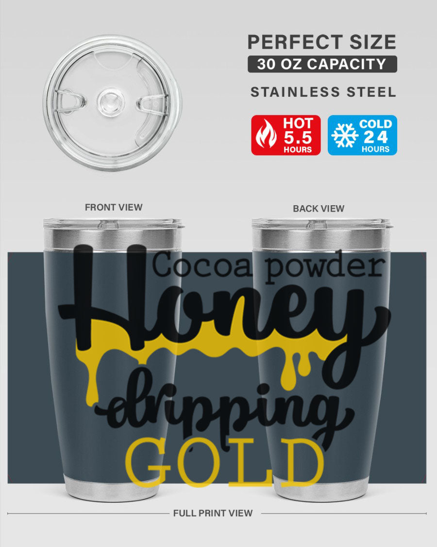 Cocoa Powder Style 43# Tumbler in stainless steel with a stylish design, perfect for hot and cold beverages.