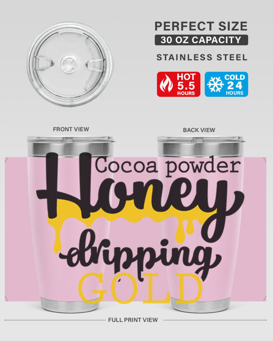 Cocoa Powder Style 43# Tumbler in stainless steel with a stylish design, perfect for hot and cold beverages.