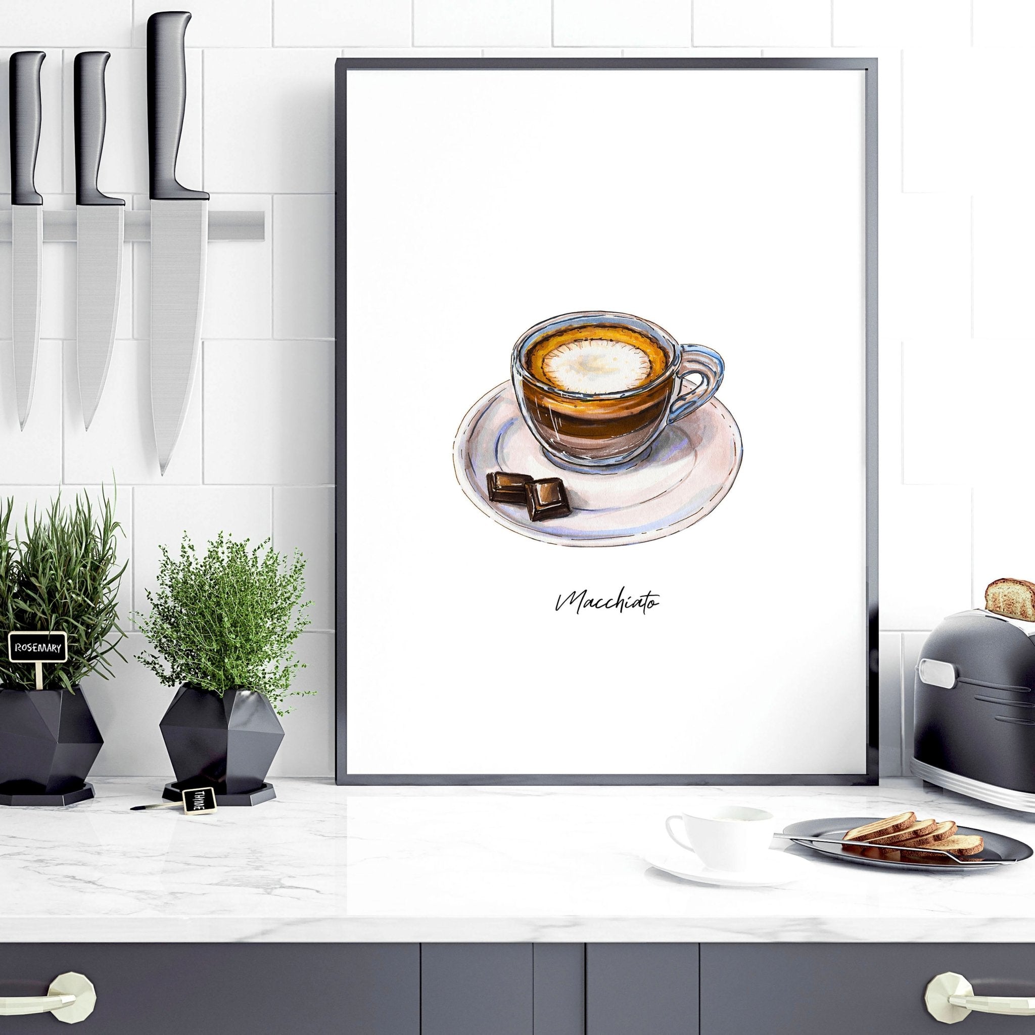 A set of three coffee art prints featuring coffee bean illustrations and inspiring quotes, perfect for enhancing coffee bar decor.