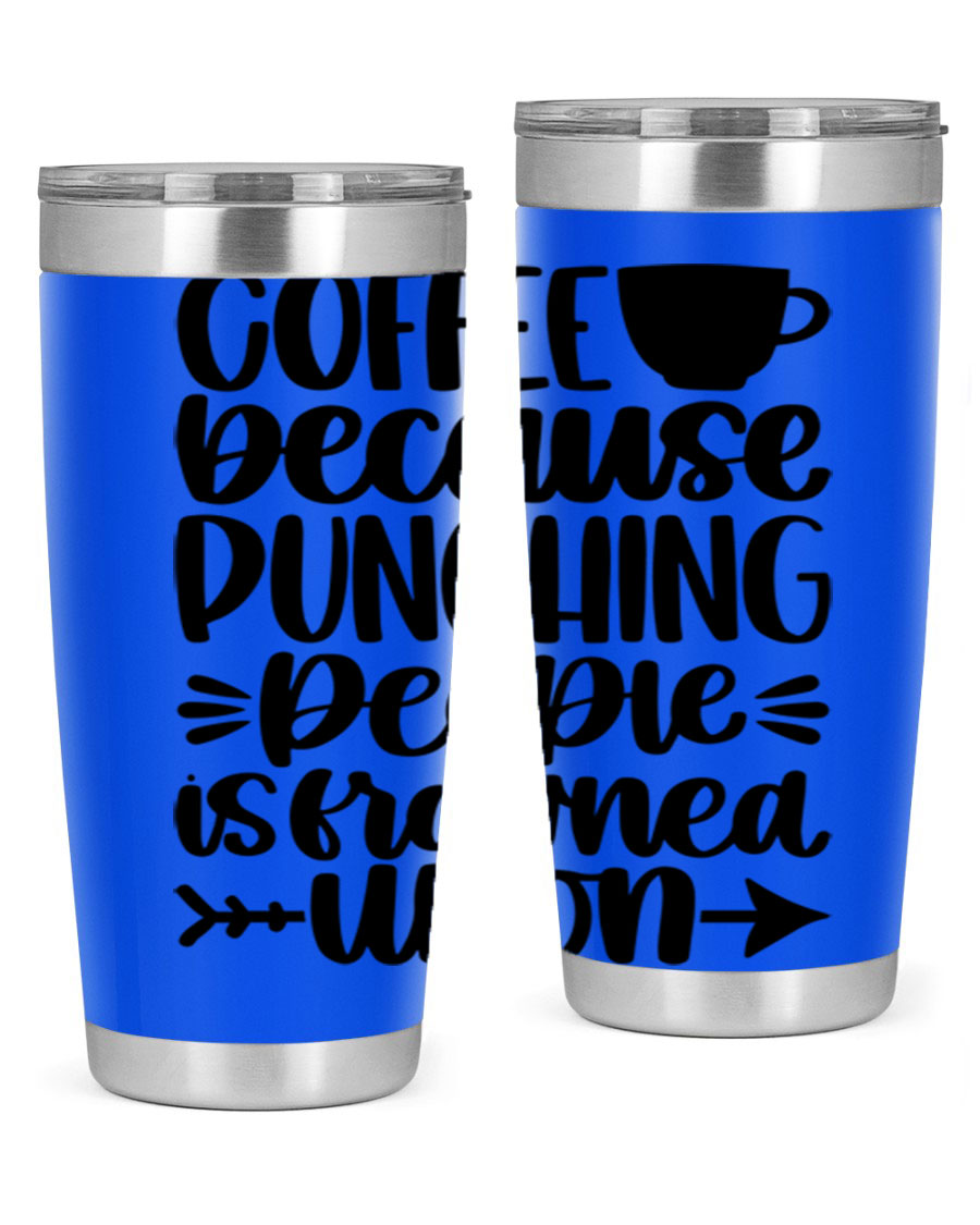 Coffee Because 170# Tumbler in stainless steel with a drink-thru lid, showcasing its sleek design and double wall insulation.