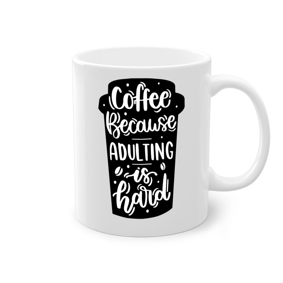 Two-tone Coffee Because Adulting Mug with colored handle and glossy finish, available in multiple colors and sizes.