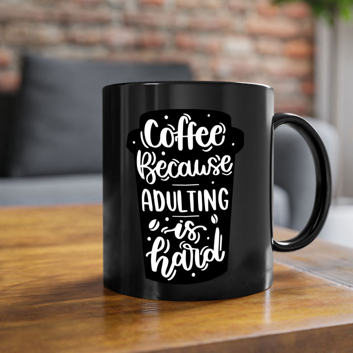 Two-tone Coffee Because Adulting Mug with colored handle and glossy finish, available in multiple colors and sizes.