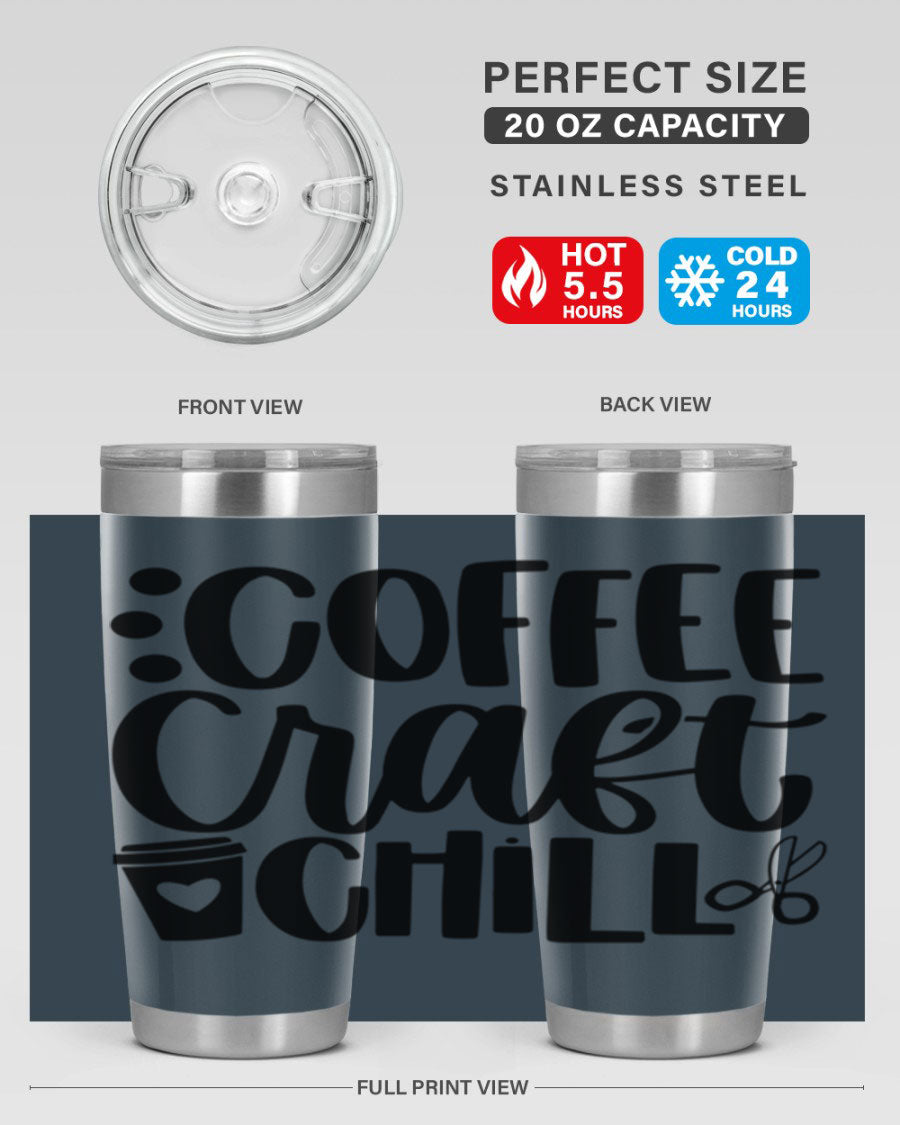 Coffee Craft Chill 42# Tumbler in stainless steel with a drink-thru lid, showcasing its sleek design and double wall vacuum insulation.