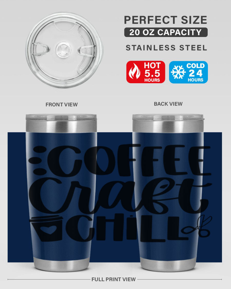 Coffee Craft Chill 42# Tumbler in stainless steel with a drink-thru lid, showcasing its sleek design and double wall vacuum insulation.