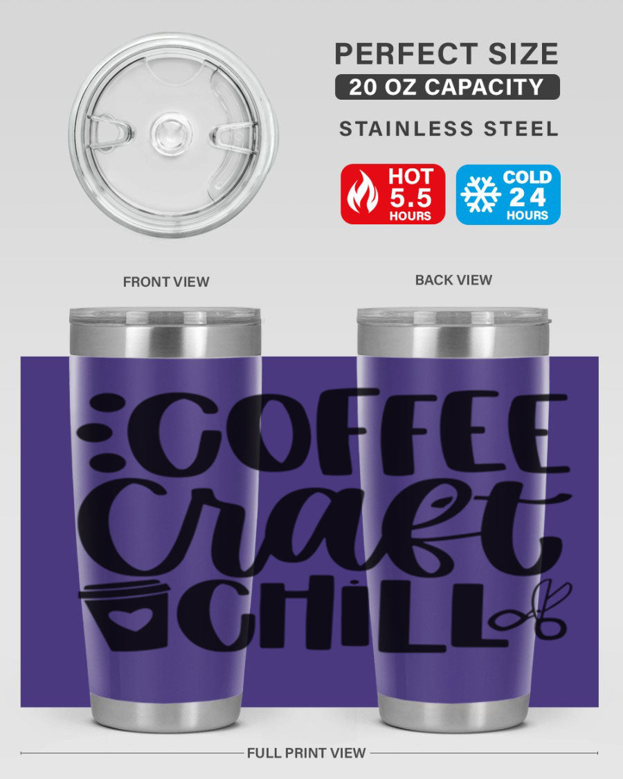 Coffee Craft Chill 42# Tumbler in stainless steel with a drink-thru lid, showcasing its sleek design and double wall vacuum insulation.