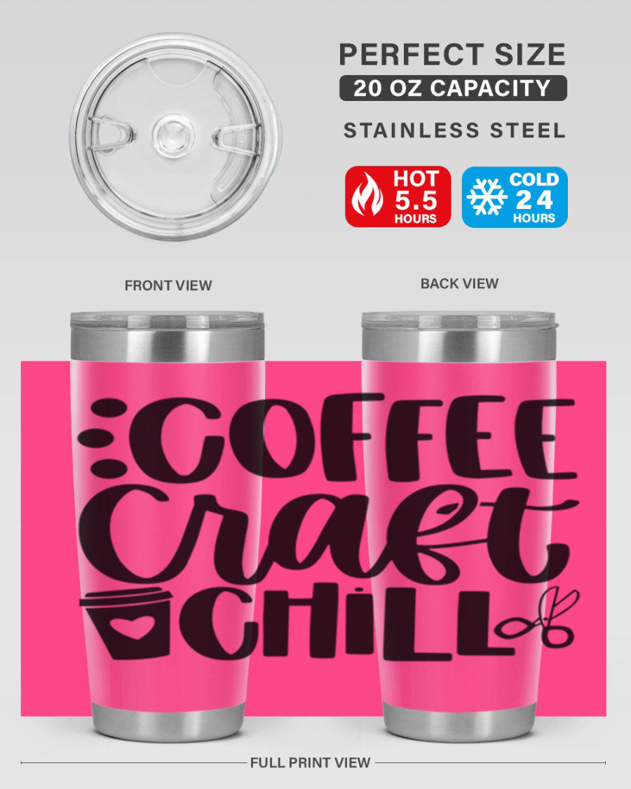 Coffee Craft Chill 42# Tumbler in stainless steel with a drink-thru lid, showcasing its sleek design and double wall vacuum insulation.