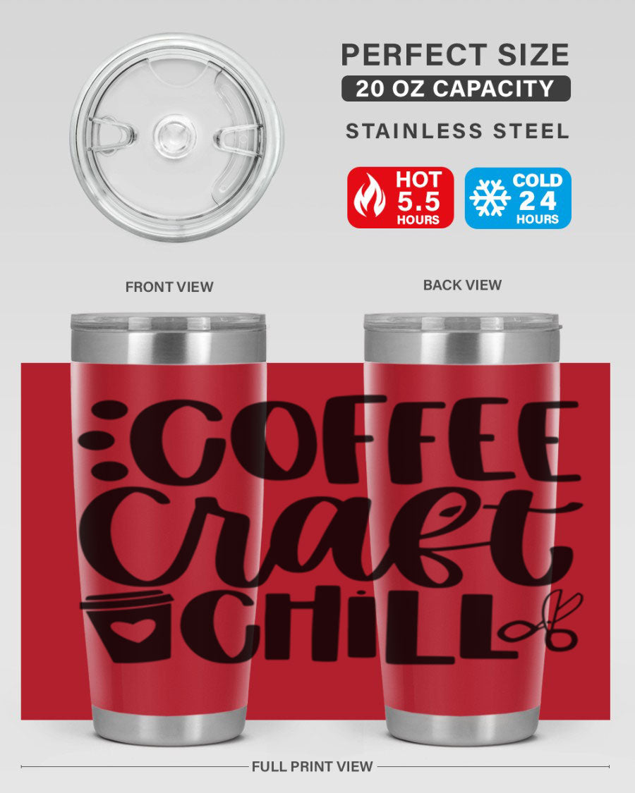 Coffee Craft Chill 42# Tumbler in stainless steel with a drink-thru lid, showcasing its sleek design and double wall vacuum insulation.