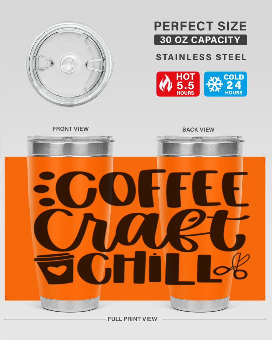 Coffee Craft Chill 42# Tumbler in stainless steel with a drink-thru lid, showcasing its sleek design and double wall vacuum insulation.
