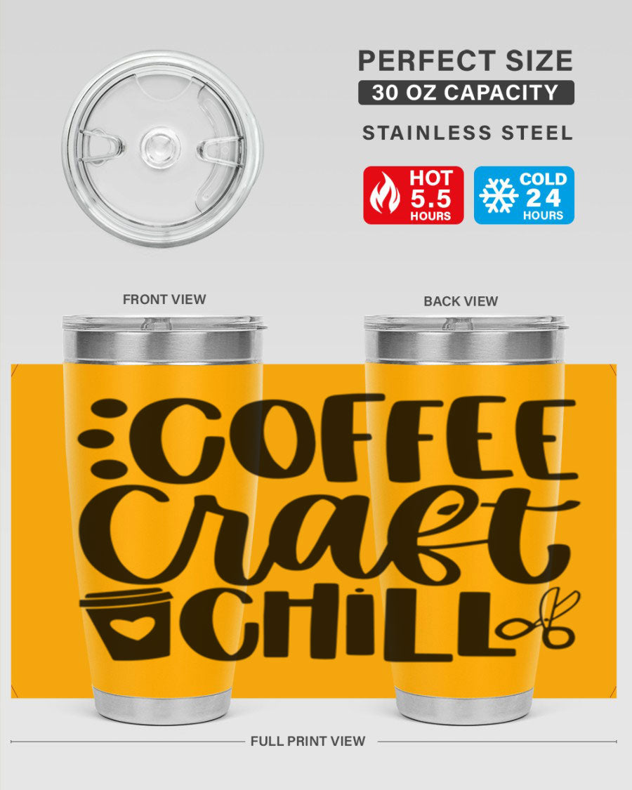 Coffee Craft Chill 42# Tumbler in stainless steel with a drink-thru lid, showcasing its sleek design and double wall vacuum insulation.