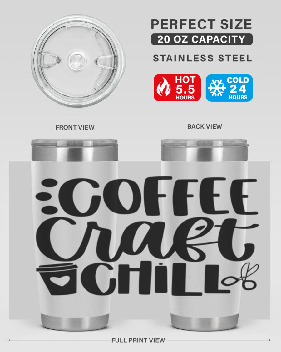 Coffee Craft Chill 42# Tumbler in stainless steel with a drink-thru lid, showcasing its sleek design and double wall vacuum insulation.