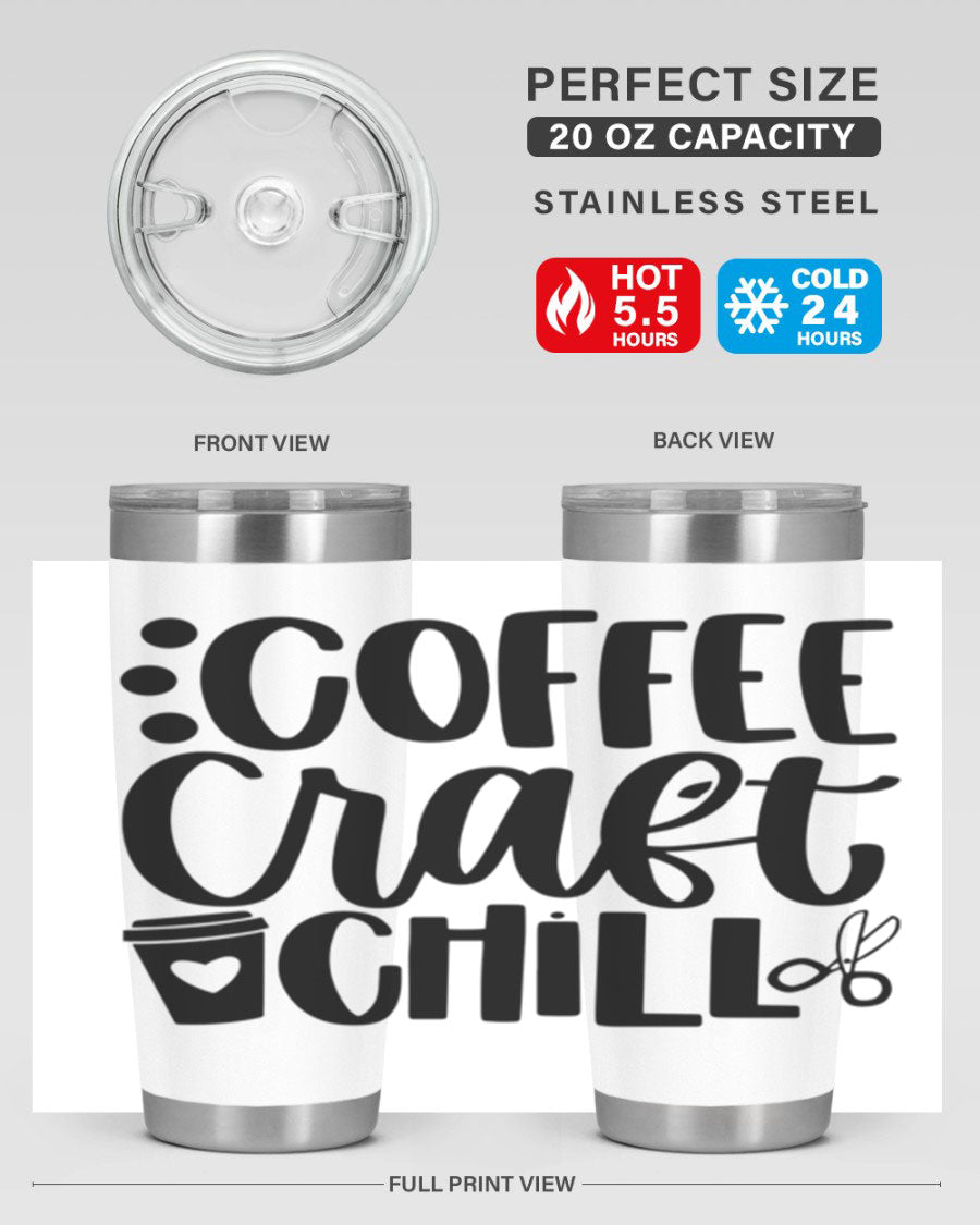 Coffee Craft Chill 42# Tumbler in stainless steel with a drink-thru lid, showcasing its sleek design and double wall vacuum insulation.