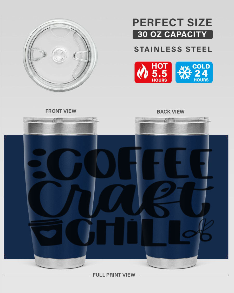 Coffee Craft Chill 42# Tumbler in stainless steel with a drink-thru lid, showcasing its sleek design and double wall vacuum insulation.