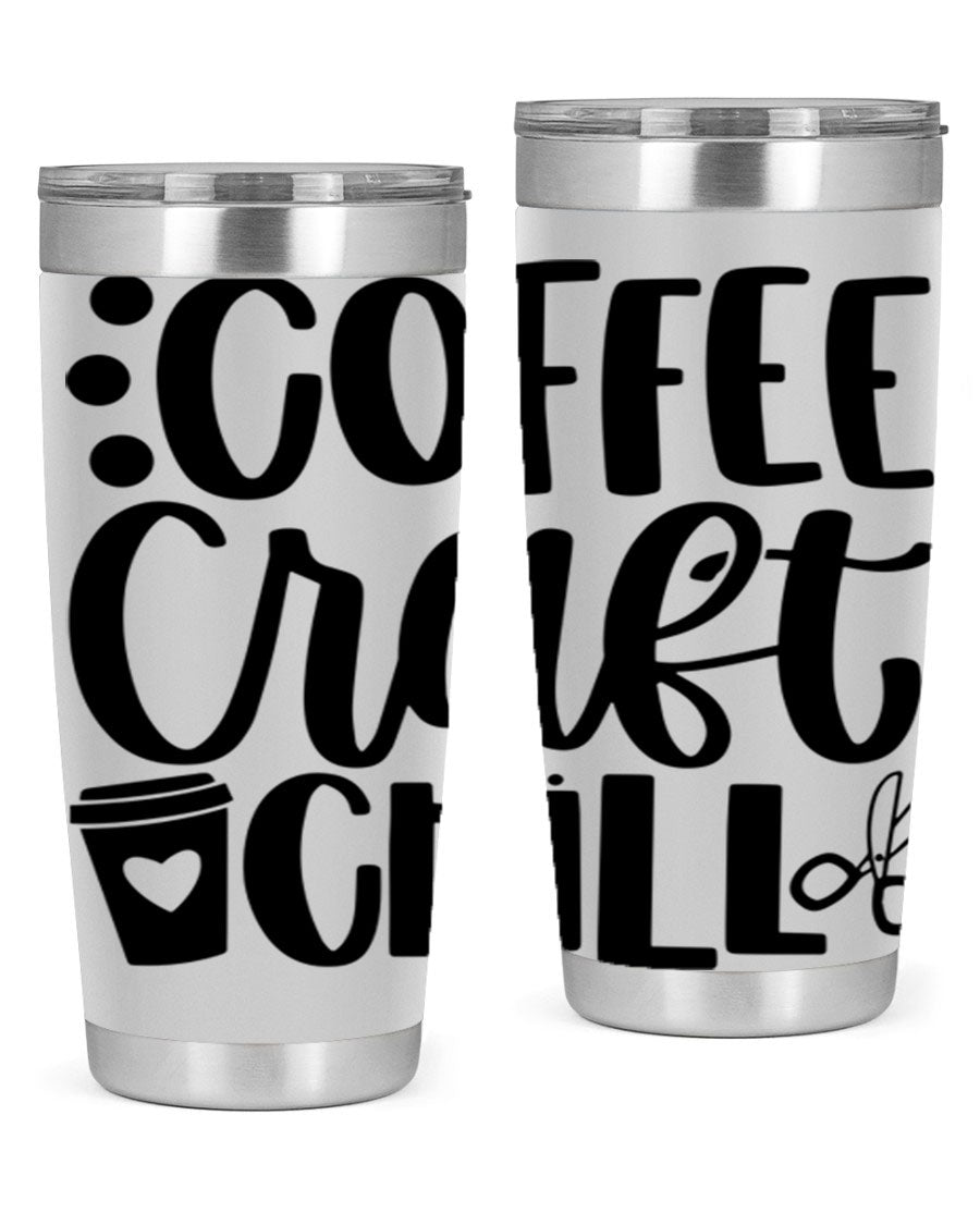 Coffee Craft Chill 42# Tumbler in stainless steel with a drink-thru lid, showcasing its sleek design and double wall vacuum insulation.