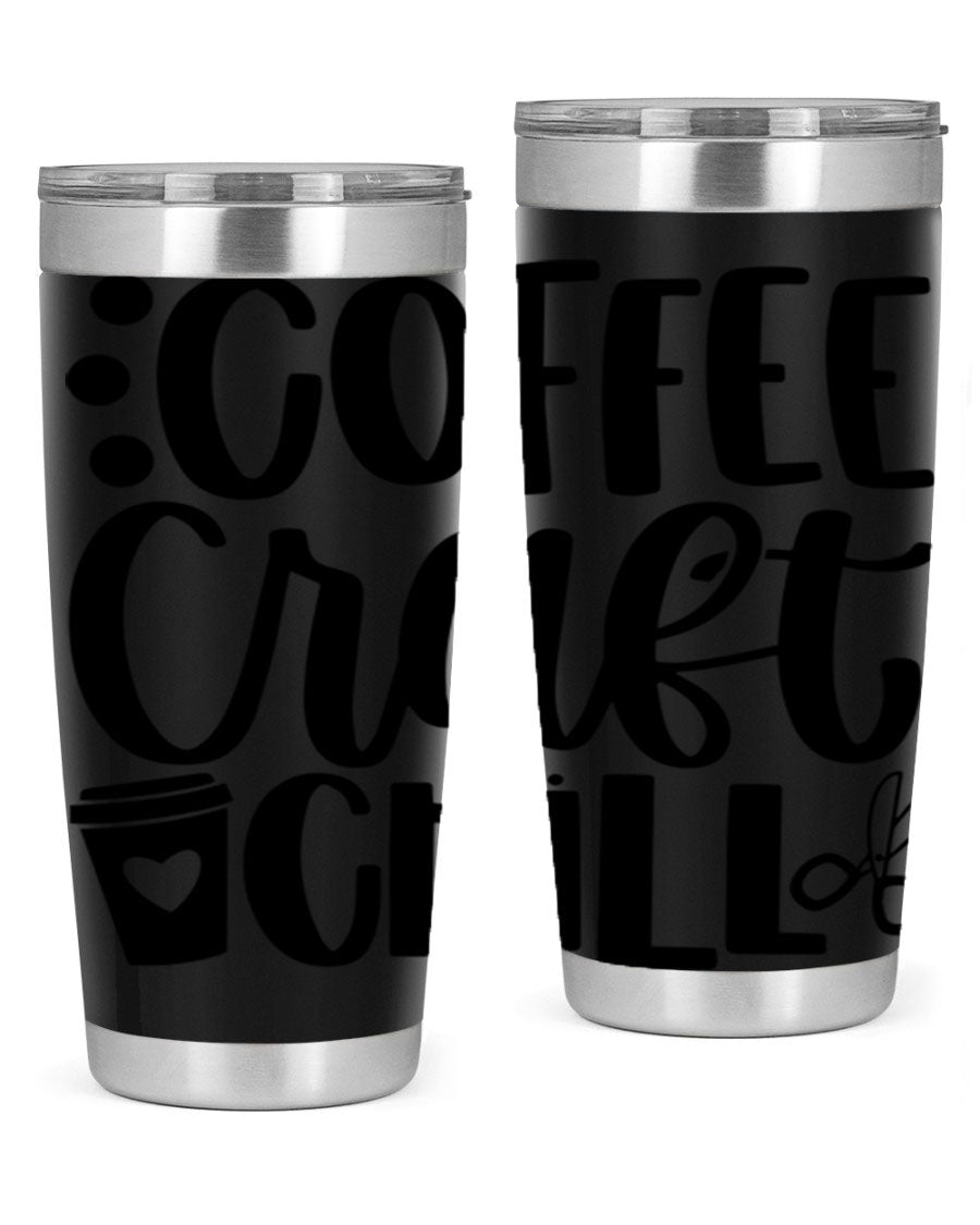 Coffee Craft Chill 42# Tumbler in stainless steel with a drink-thru lid, showcasing its sleek design and double wall vacuum insulation.