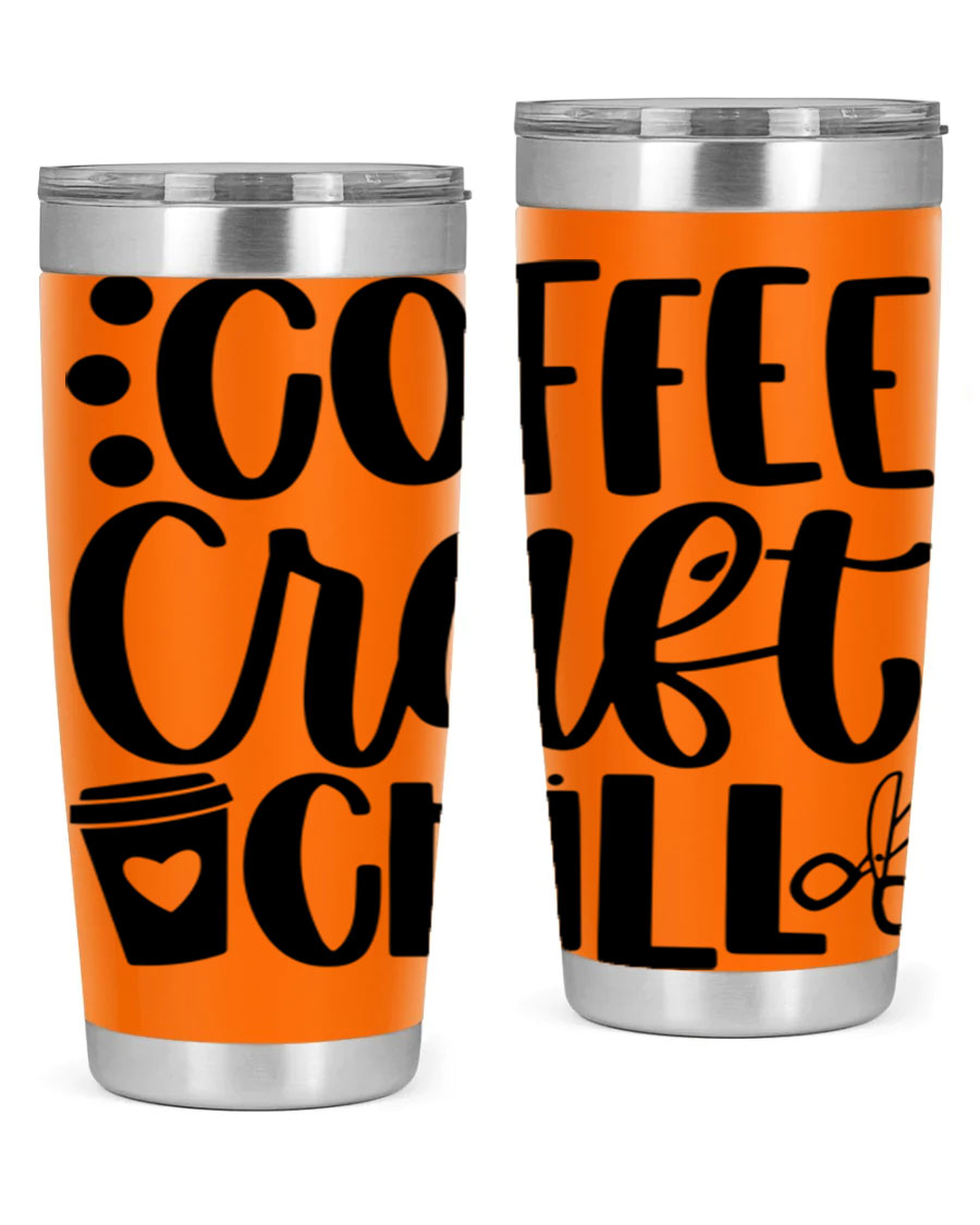 Coffee Craft Chill 42# Tumbler in stainless steel with a drink-thru lid, showcasing its sleek design and double wall vacuum insulation.