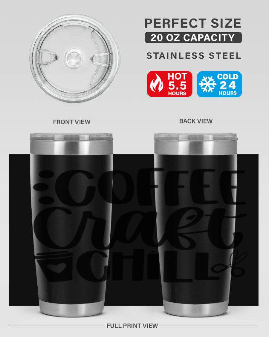 Coffee Craft Chill 42# Tumbler in stainless steel with a drink-thru lid, showcasing its sleek design and double wall vacuum insulation.