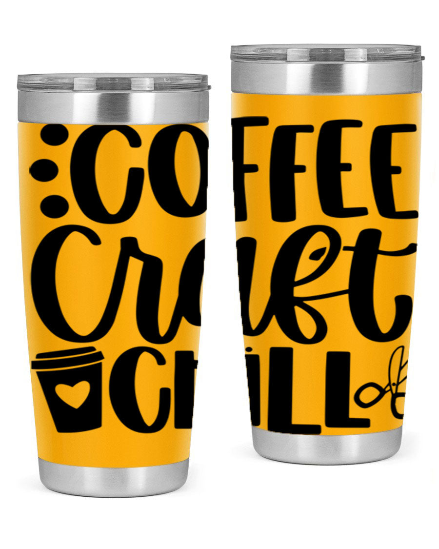 Coffee Craft Chill 42# Tumbler in stainless steel with a drink-thru lid, showcasing its sleek design and double wall vacuum insulation.