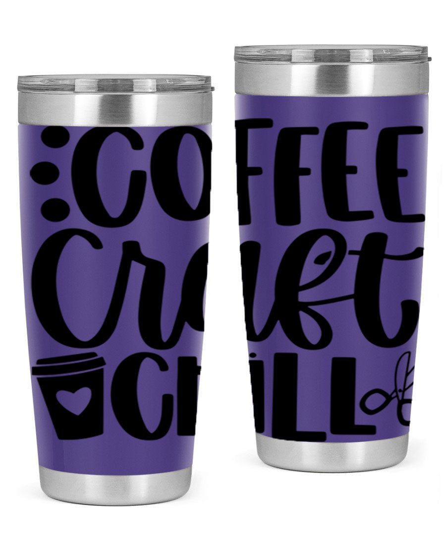 Coffee Craft Chill 42# Tumbler in stainless steel with a drink-thru lid, showcasing its sleek design and double wall vacuum insulation.