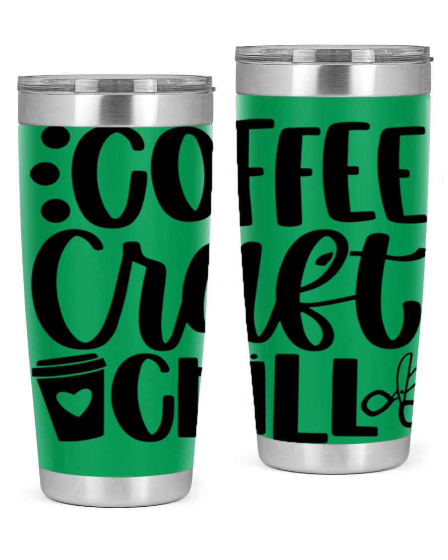 Coffee Craft Chill 42# Tumbler in stainless steel with a drink-thru lid, showcasing its sleek design and double wall vacuum insulation.