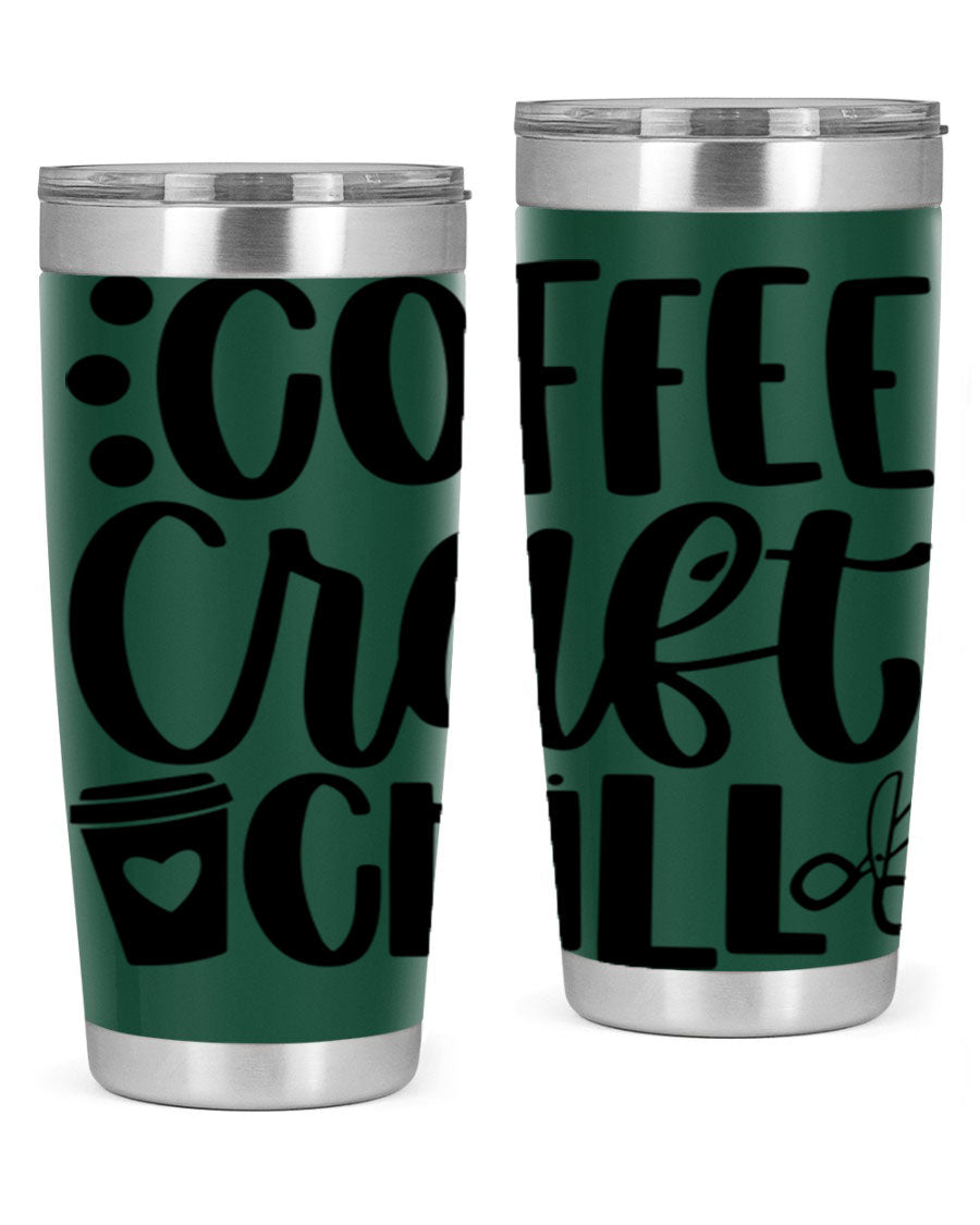 Coffee Craft Chill 42# Tumbler in stainless steel with a drink-thru lid, showcasing its sleek design and double wall vacuum insulation.