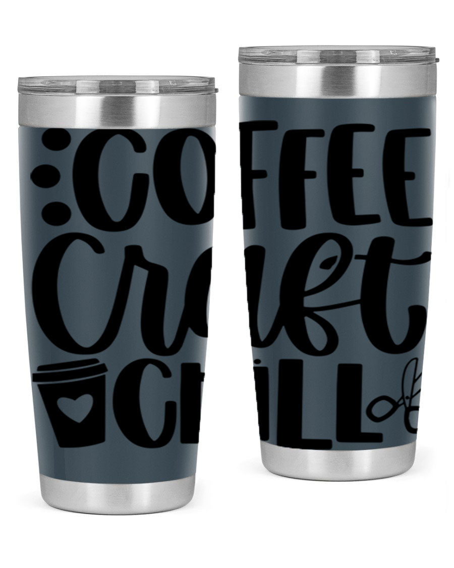 Coffee Craft Chill 42# Tumbler in stainless steel with a drink-thru lid, showcasing its sleek design and double wall vacuum insulation.