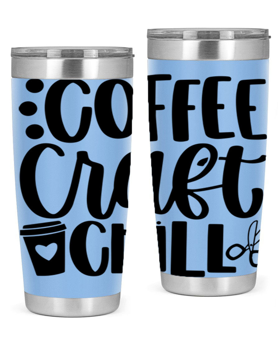 Coffee Craft Chill 42# Tumbler in stainless steel with a drink-thru lid, showcasing its sleek design and double wall vacuum insulation.
