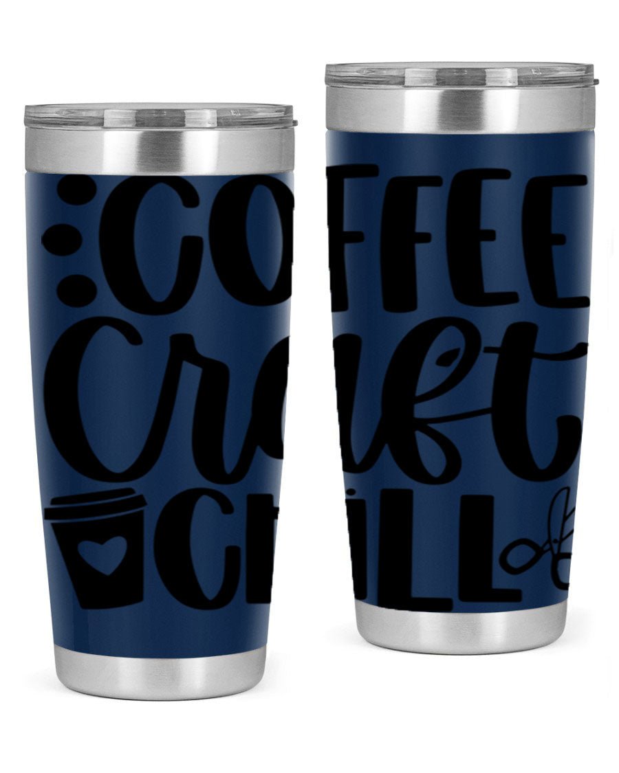 Coffee Craft Chill 42# Tumbler in stainless steel with a drink-thru lid, showcasing its sleek design and double wall vacuum insulation.
