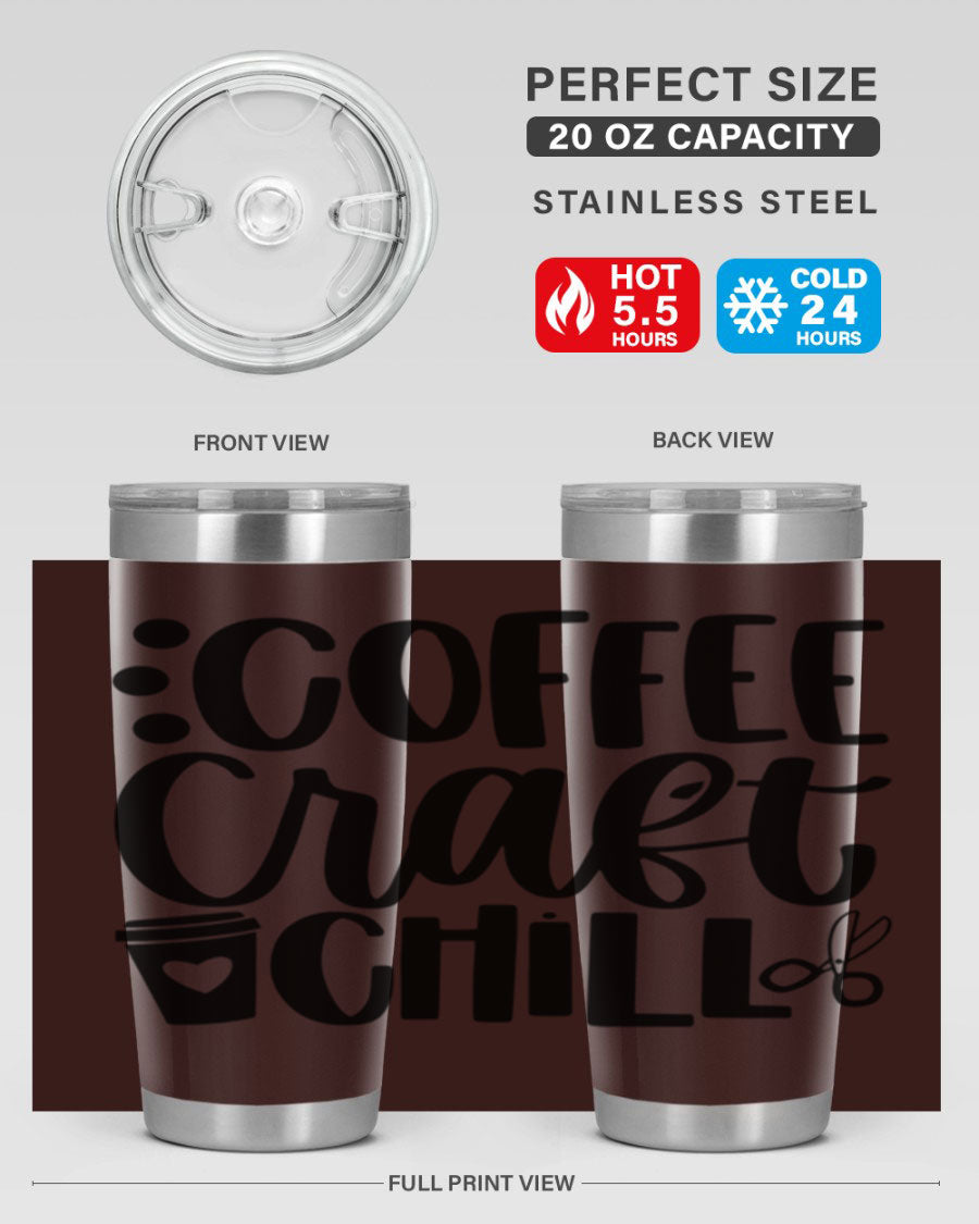 Coffee Craft Chill 42# Tumbler in stainless steel with a drink-thru lid, showcasing its sleek design and double wall vacuum insulation.