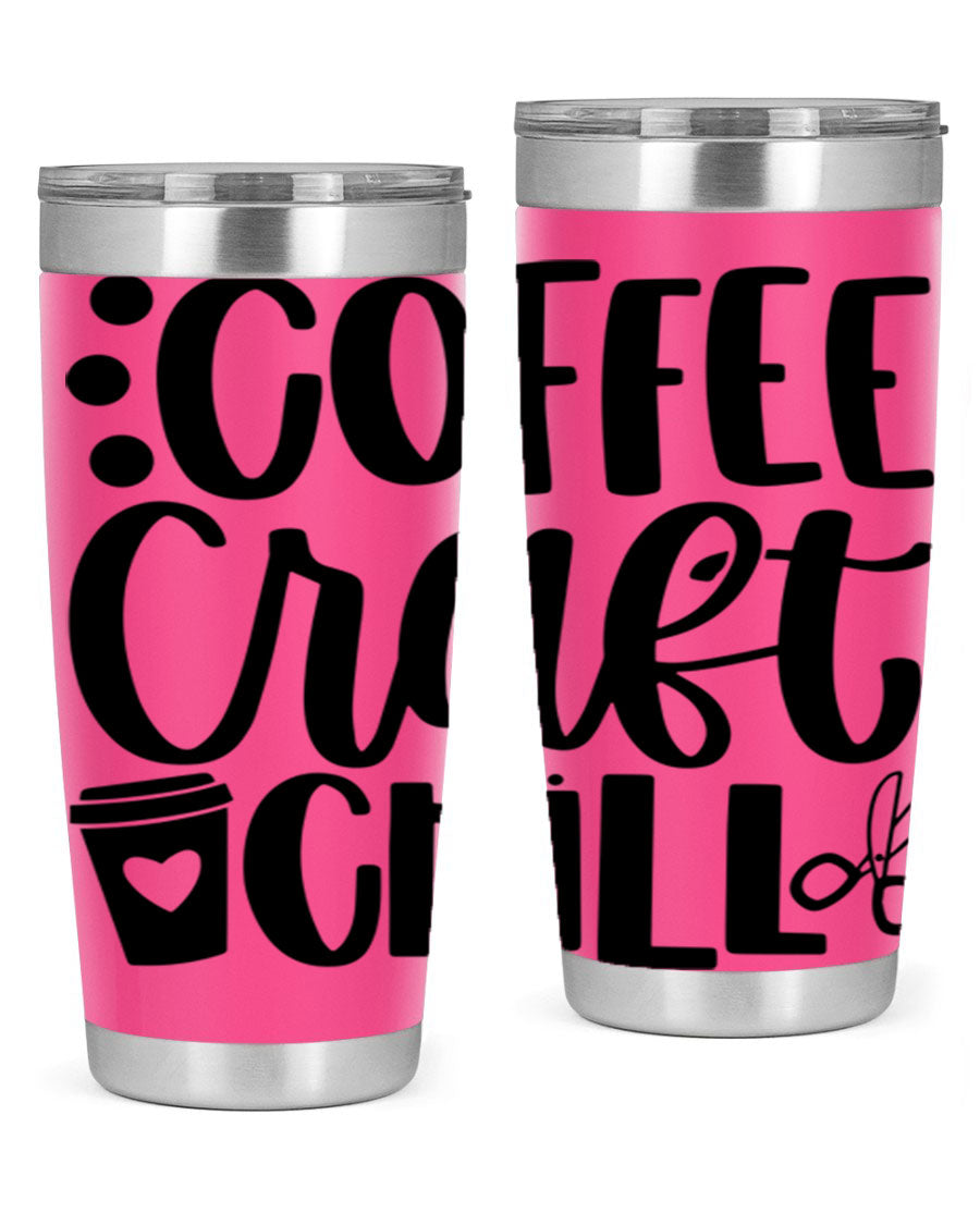 Coffee Craft Chill 42# Tumbler in stainless steel with a drink-thru lid, showcasing its sleek design and double wall vacuum insulation.