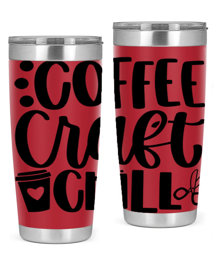 Coffee Craft Chill 42# Tumbler in stainless steel with a drink-thru lid, showcasing its sleek design and double wall vacuum insulation.