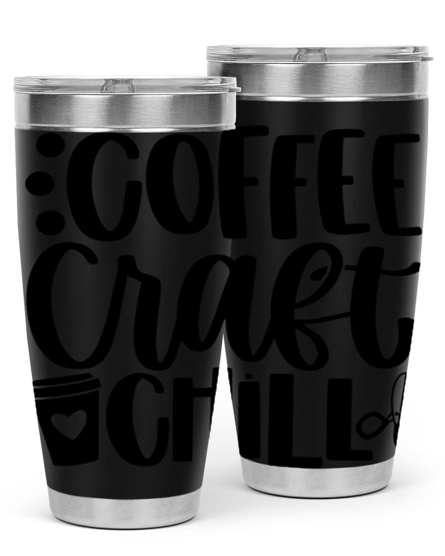 Coffee Craft Chill 42# Tumbler in stainless steel with a drink-thru lid, showcasing its sleek design and double wall vacuum insulation.