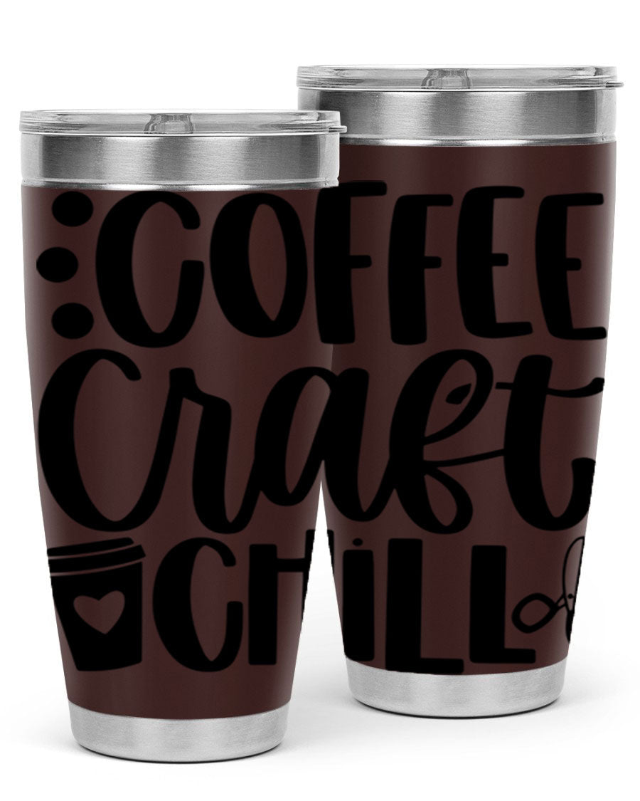 Coffee Craft Chill 42# Tumbler in stainless steel with a drink-thru lid, showcasing its sleek design and double wall vacuum insulation.