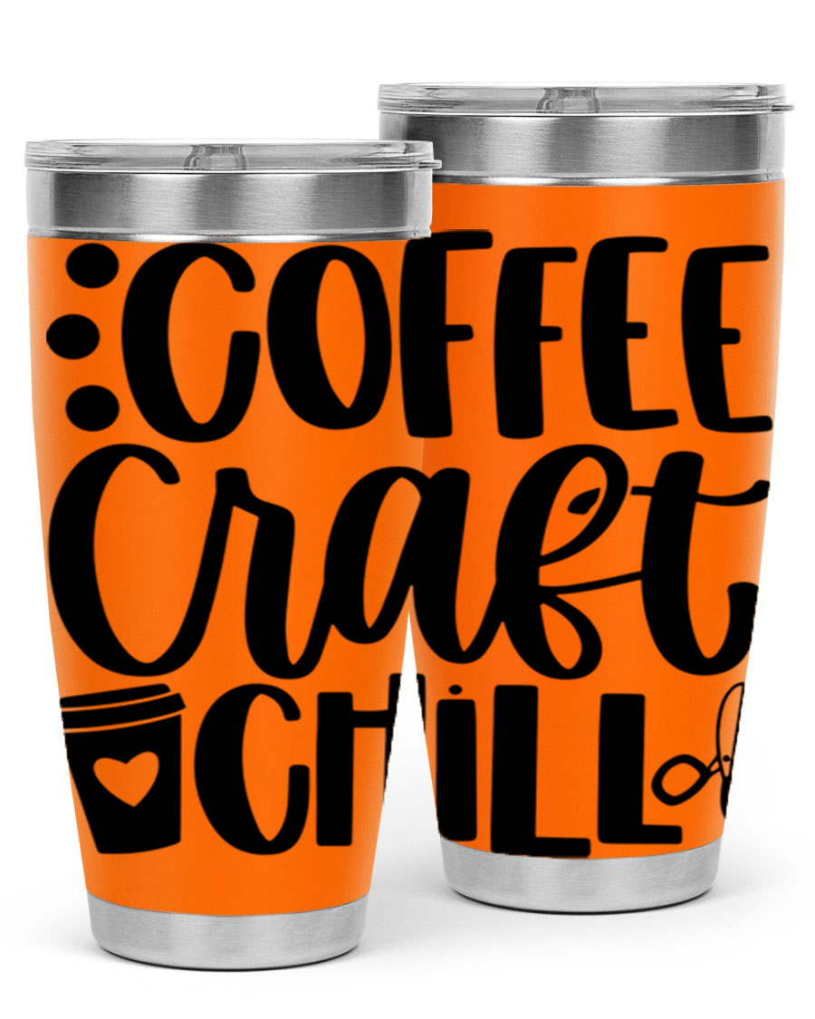 Coffee Craft Chill 42# Tumbler in stainless steel with a drink-thru lid, showcasing its sleek design and double wall vacuum insulation.