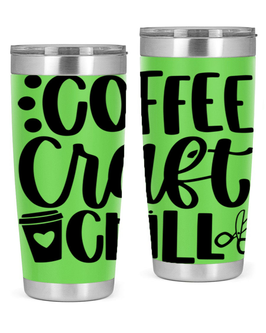Coffee Craft Chill 42# Tumbler in stainless steel with a drink-thru lid, showcasing its sleek design and double wall vacuum insulation.