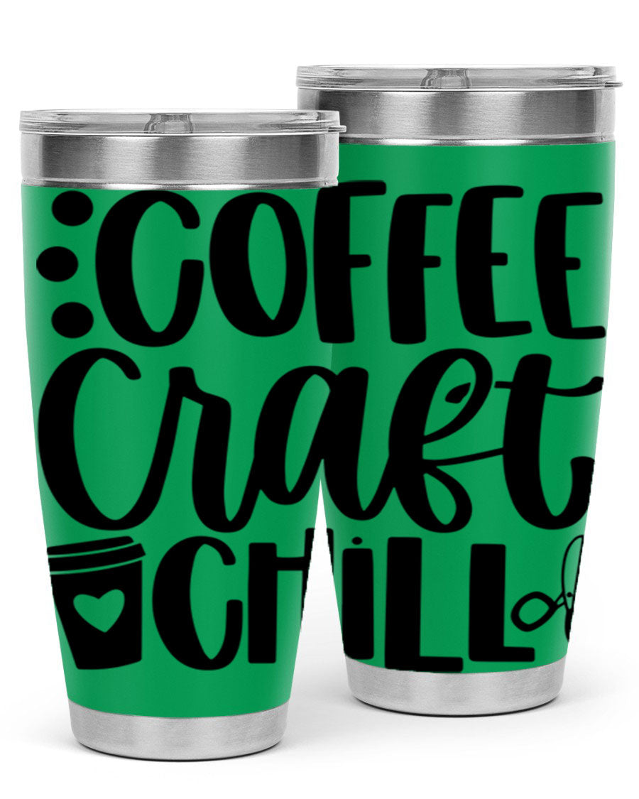 Coffee Craft Chill 42# Tumbler in stainless steel with a drink-thru lid, showcasing its sleek design and double wall vacuum insulation.