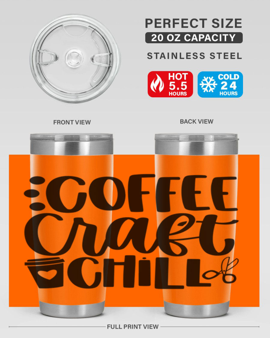 Coffee Craft Chill 42# Tumbler in stainless steel with a drink-thru lid, showcasing its sleek design and double wall vacuum insulation.