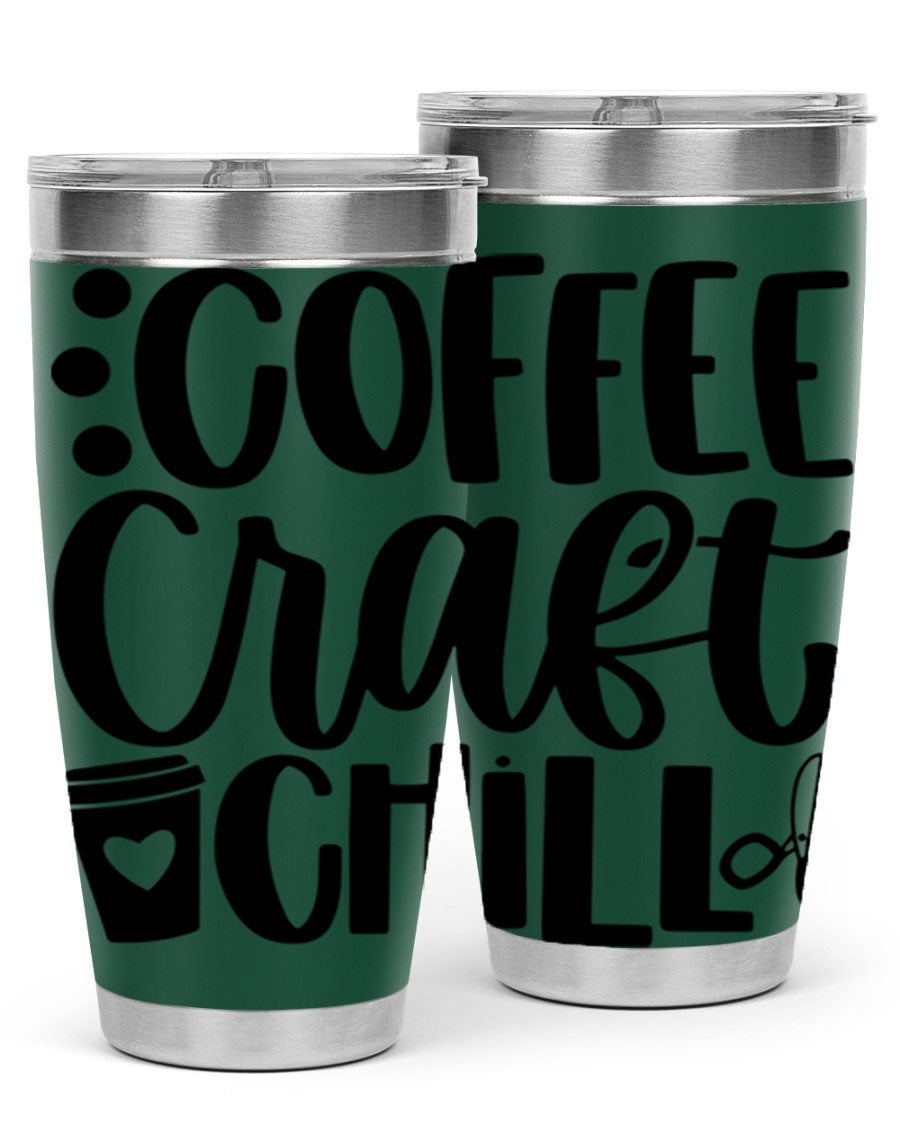 Coffee Craft Chill 42# Tumbler in stainless steel with a drink-thru lid, showcasing its sleek design and double wall vacuum insulation.