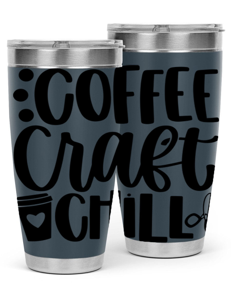 Coffee Craft Chill 42# Tumbler in stainless steel with a drink-thru lid, showcasing its sleek design and double wall vacuum insulation.