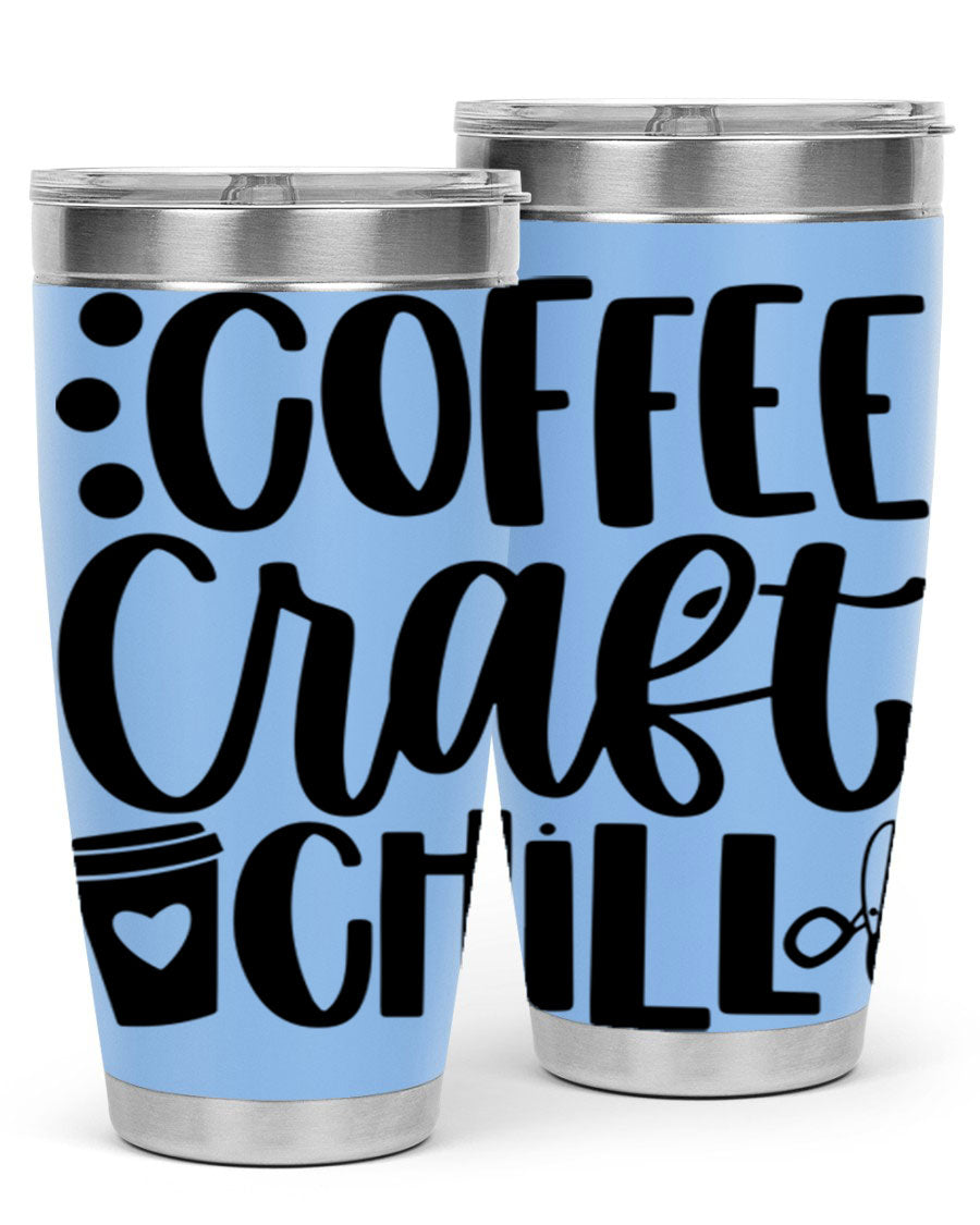 Coffee Craft Chill 42# Tumbler in stainless steel with a drink-thru lid, showcasing its sleek design and double wall vacuum insulation.