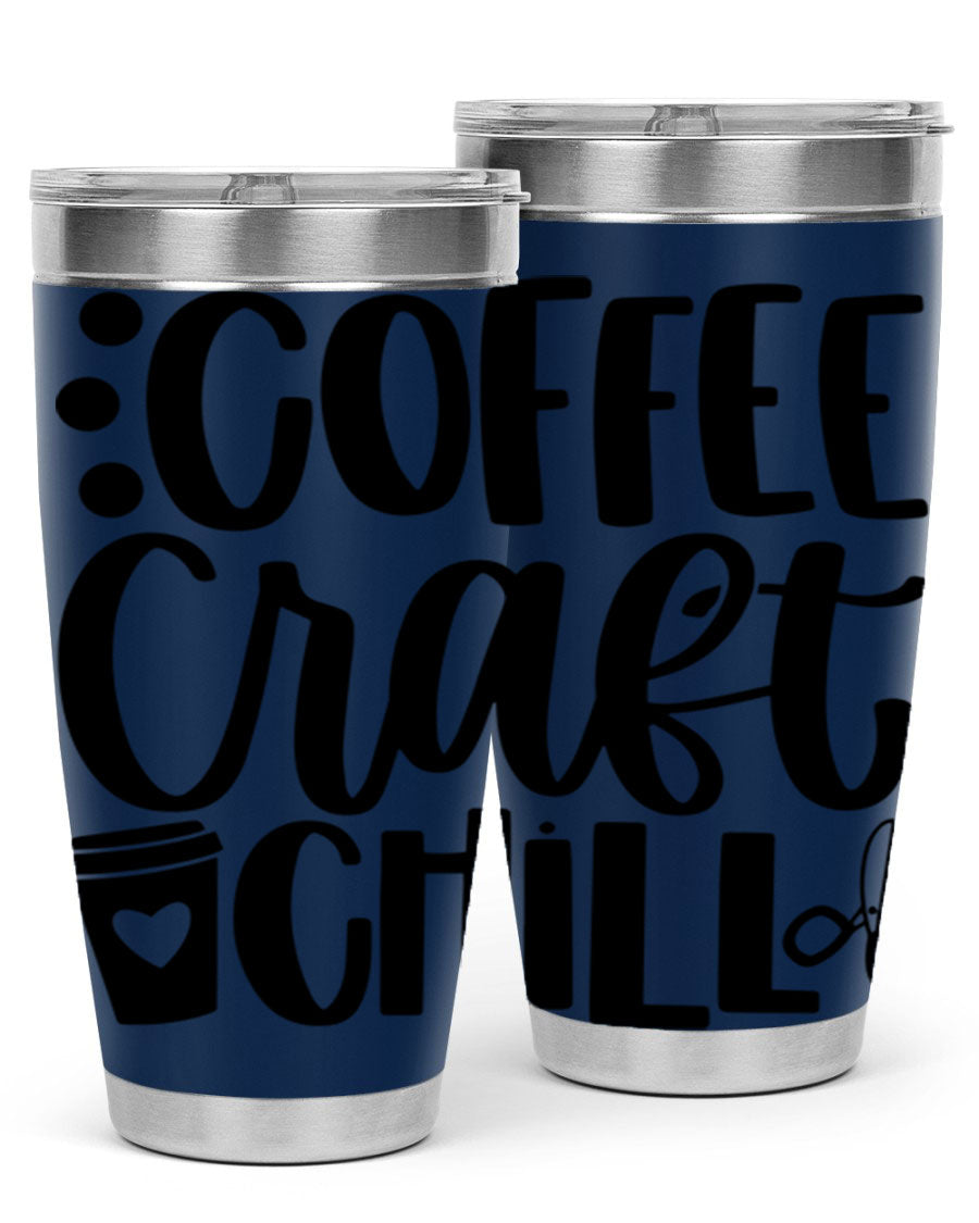 Coffee Craft Chill 42# Tumbler in stainless steel with a drink-thru lid, showcasing its sleek design and double wall vacuum insulation.