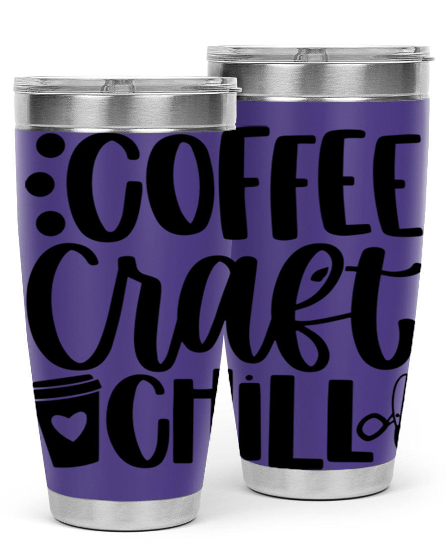 Coffee Craft Chill 42# Tumbler in stainless steel with a drink-thru lid, showcasing its sleek design and double wall vacuum insulation.