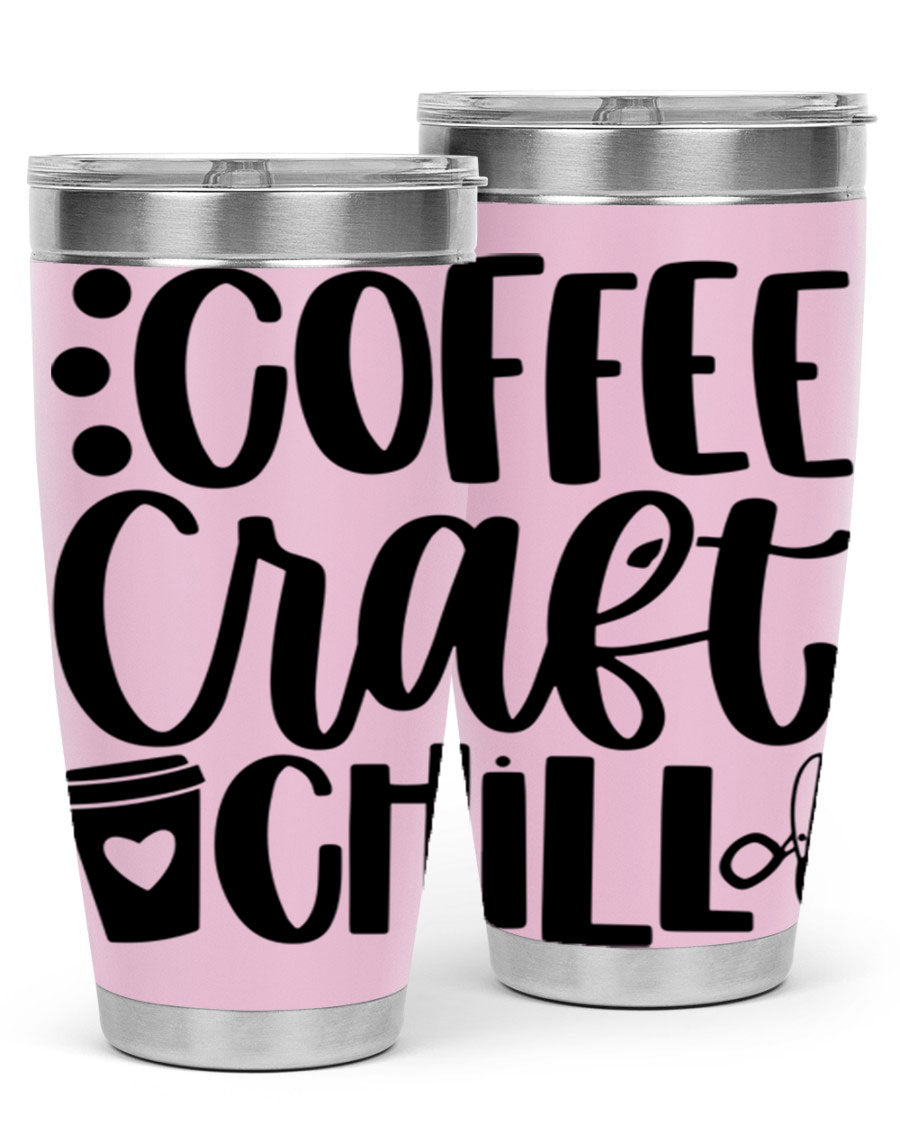 Coffee Craft Chill 42# Tumbler in stainless steel with a drink-thru lid, showcasing its sleek design and double wall vacuum insulation.