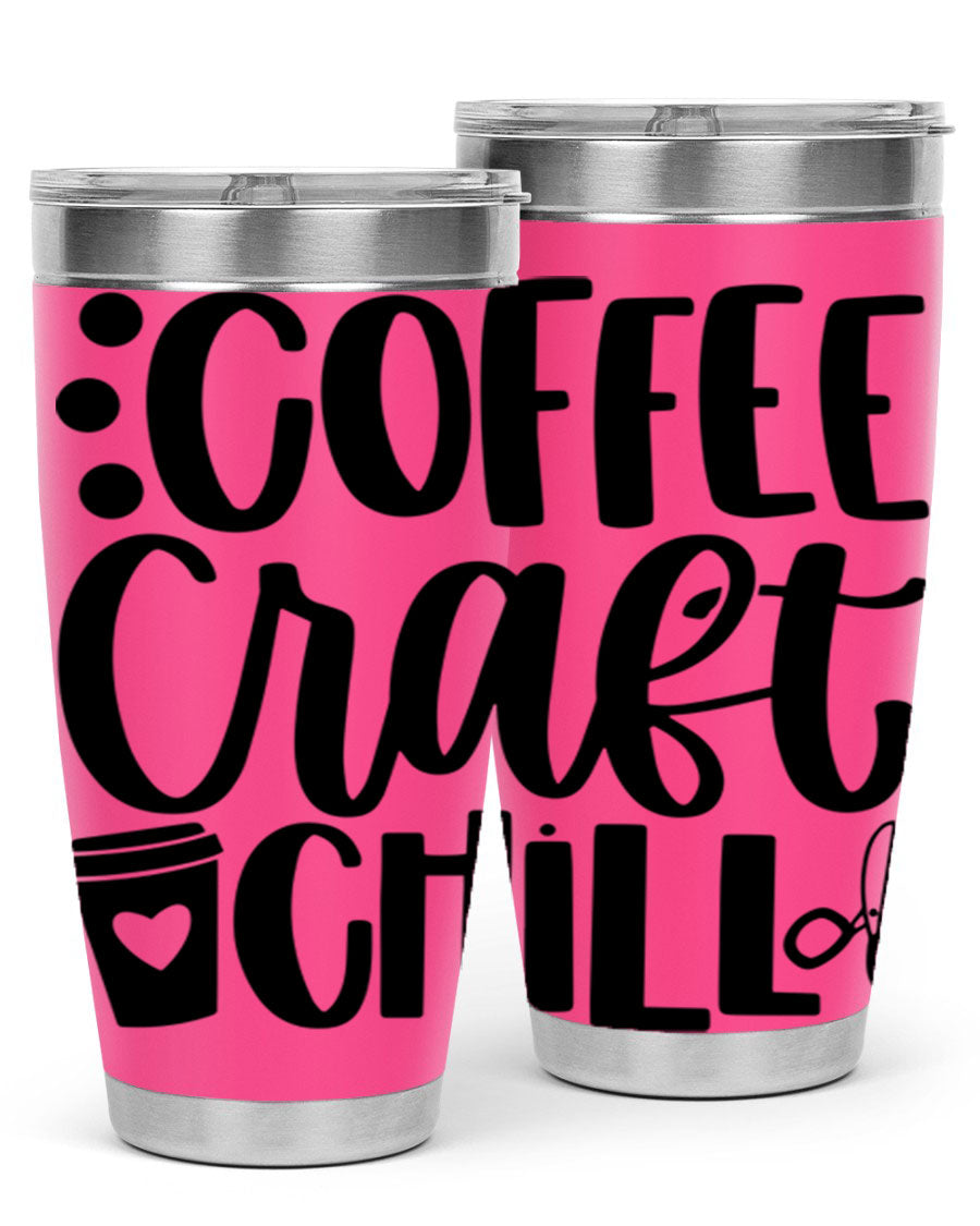 Coffee Craft Chill 42# Tumbler in stainless steel with a drink-thru lid, showcasing its sleek design and double wall vacuum insulation.