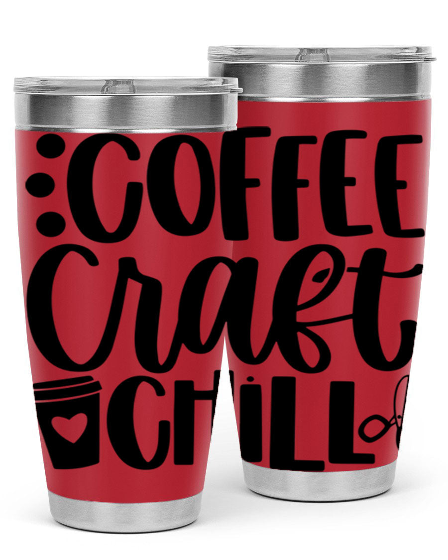 Coffee Craft Chill 42# Tumbler in stainless steel with a drink-thru lid, showcasing its sleek design and double wall vacuum insulation.